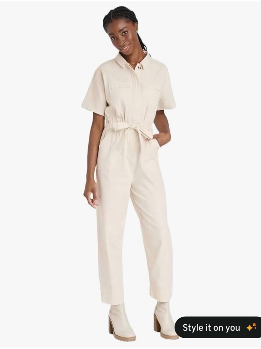 Universal Thread Cream Short-Sleeve Utility Jumpsuit